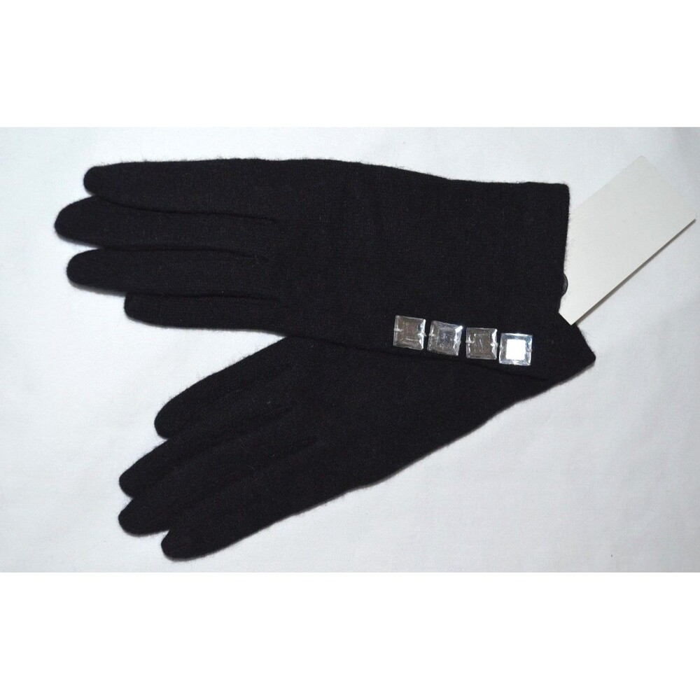 Fair Weather Accessories Gloves Black Wool Blend Rhinestone Accents NEW One Size